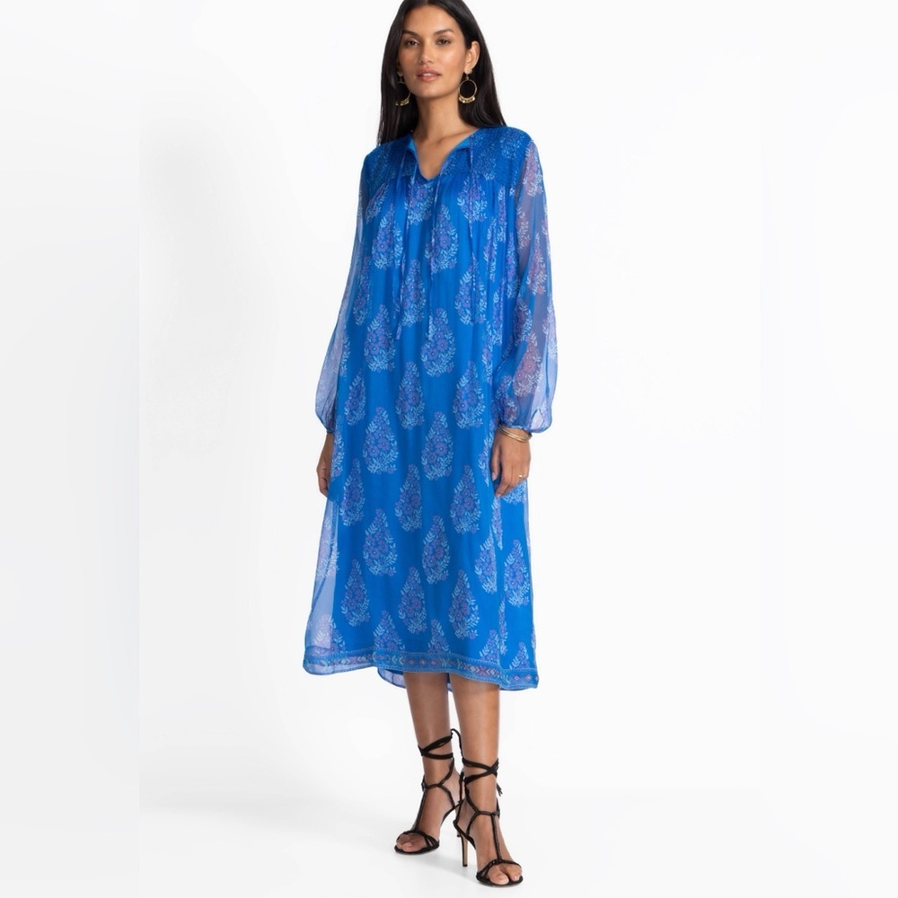 Johnny Was Jade Silk Dress NWT $498 Retail Size S Blue Boho